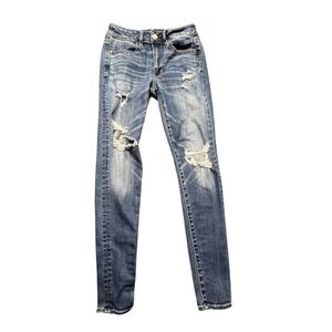 American Eagle Outfitters Jegging Womens 2 Blue Hi Rise Distressed Skinny Jeans